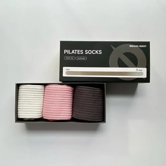 Rolling Bunny Pilates Socks, Barre Yoga Socks 3 Pairs Premium Cotton-Blend Socks - Picture 9 of 13
